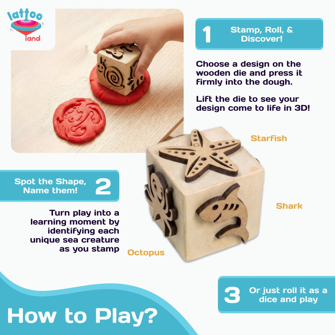Sensory wooden stamp toy for toddlers with sea animal designs