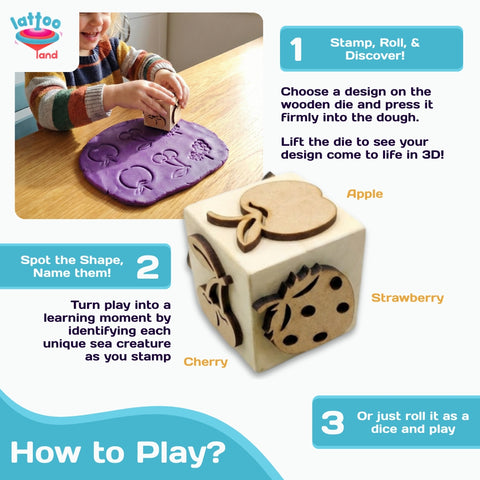 Wooden fruits stamp dice toy for toddlers’ motor skill development