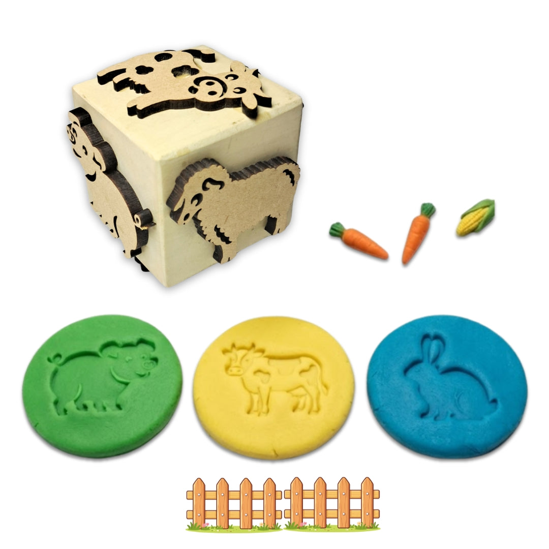 wooden farm animals stamp for kids educational toy for play dough paper and clay stamping