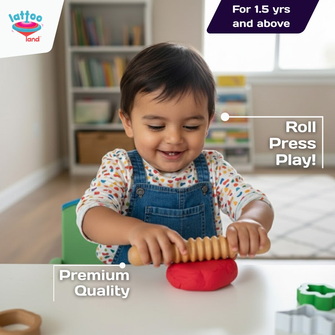 Wooden rolling pins for kids used to roll and shape playdough during creative sensory and fine motor skill activities