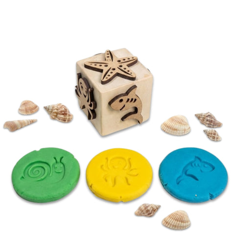 Wooden sea animal stamp dice educational toy for toddlers and preschoolers