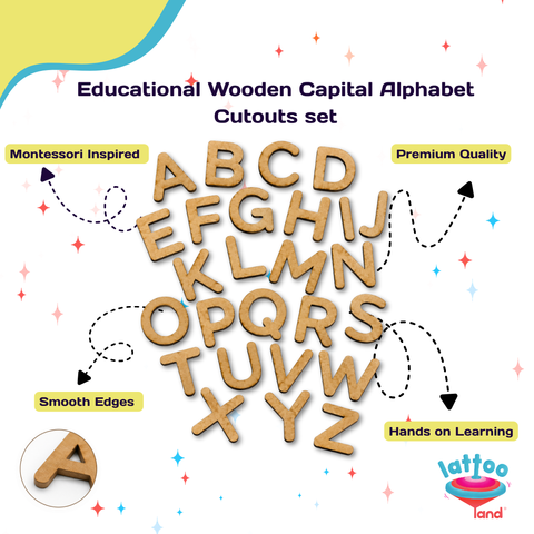 Wooden uppercase letters for kids learning the English alphabet