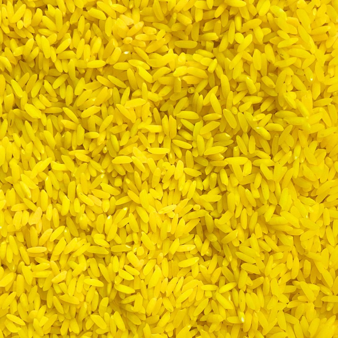 Refill pack for sensory rice, offering a variety of eco-friendly and safe yellow colored rice for play