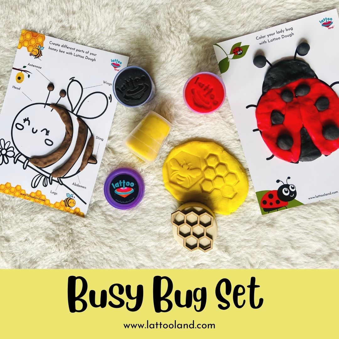 Busy Bug Dough Set | 3 colors of Organic Clay | 1 Mat | 1 wooden Stamp