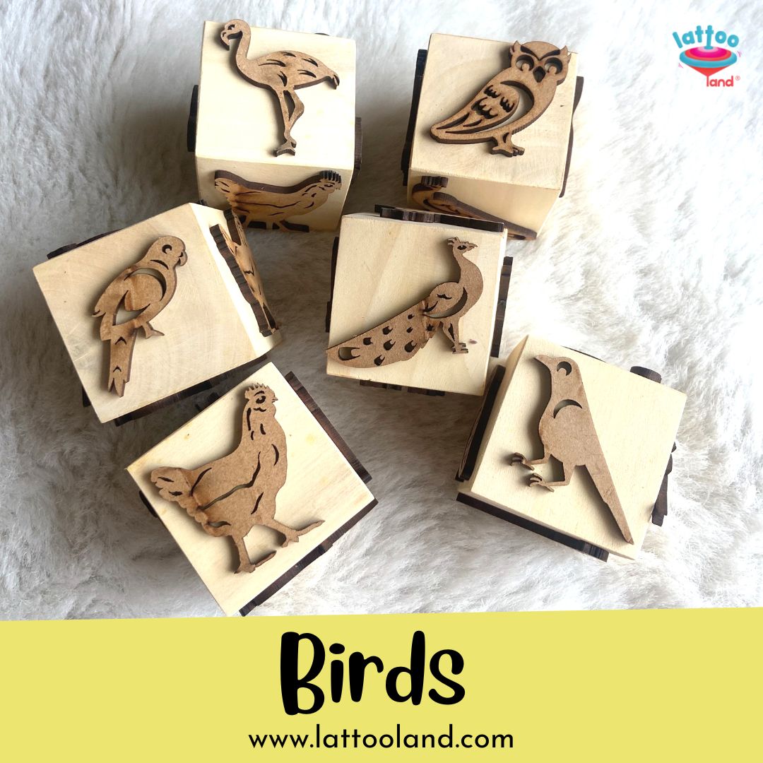 birds theme based fun learning wooden stamps