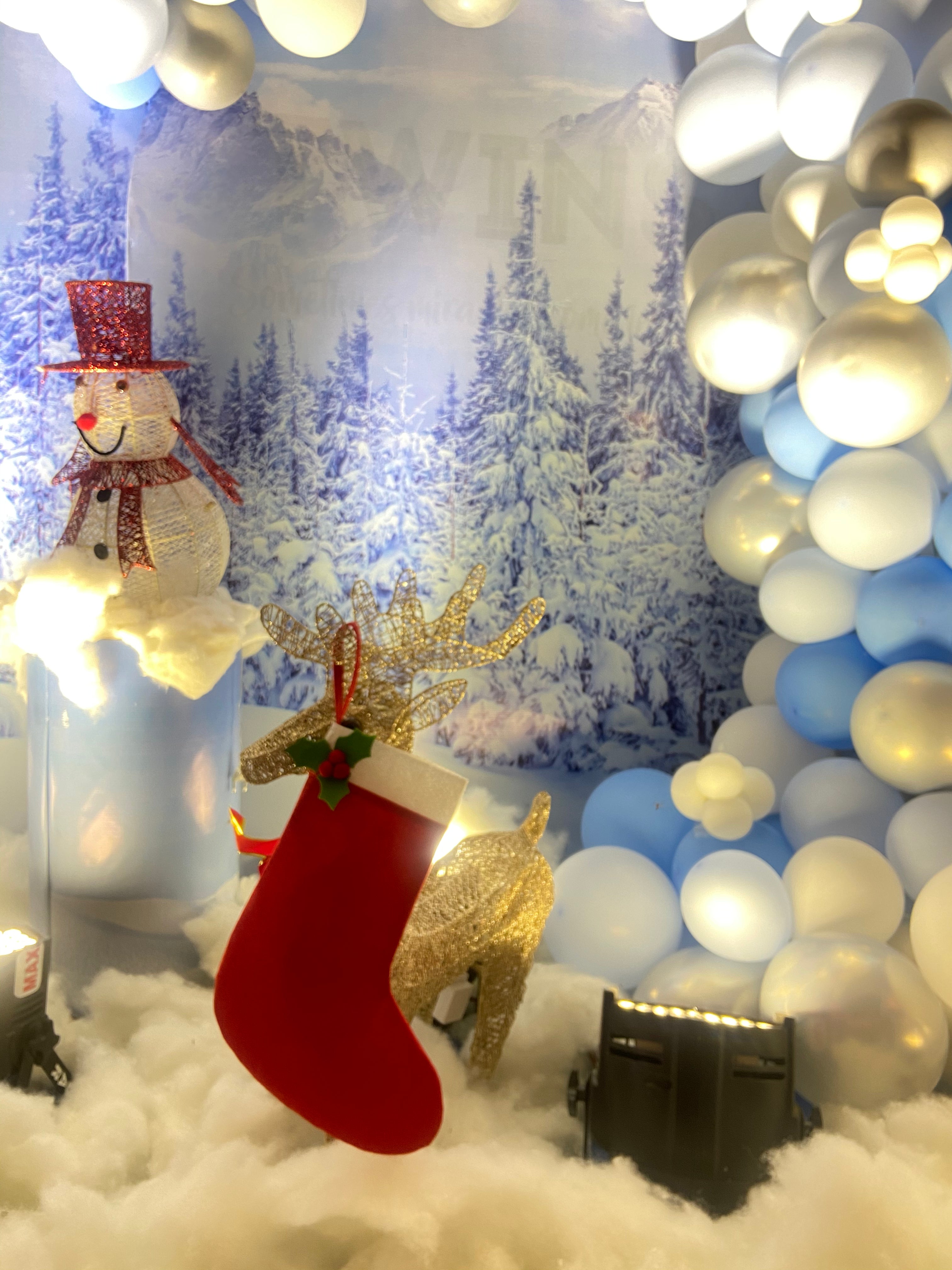 A large Christmas stocking set up in a festive holiday decor, perfect as a Christmas gift stocking or stocking filler accessory