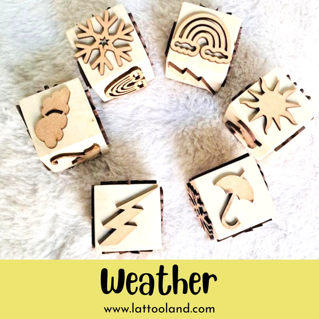weather themed wooden dice for kids learning